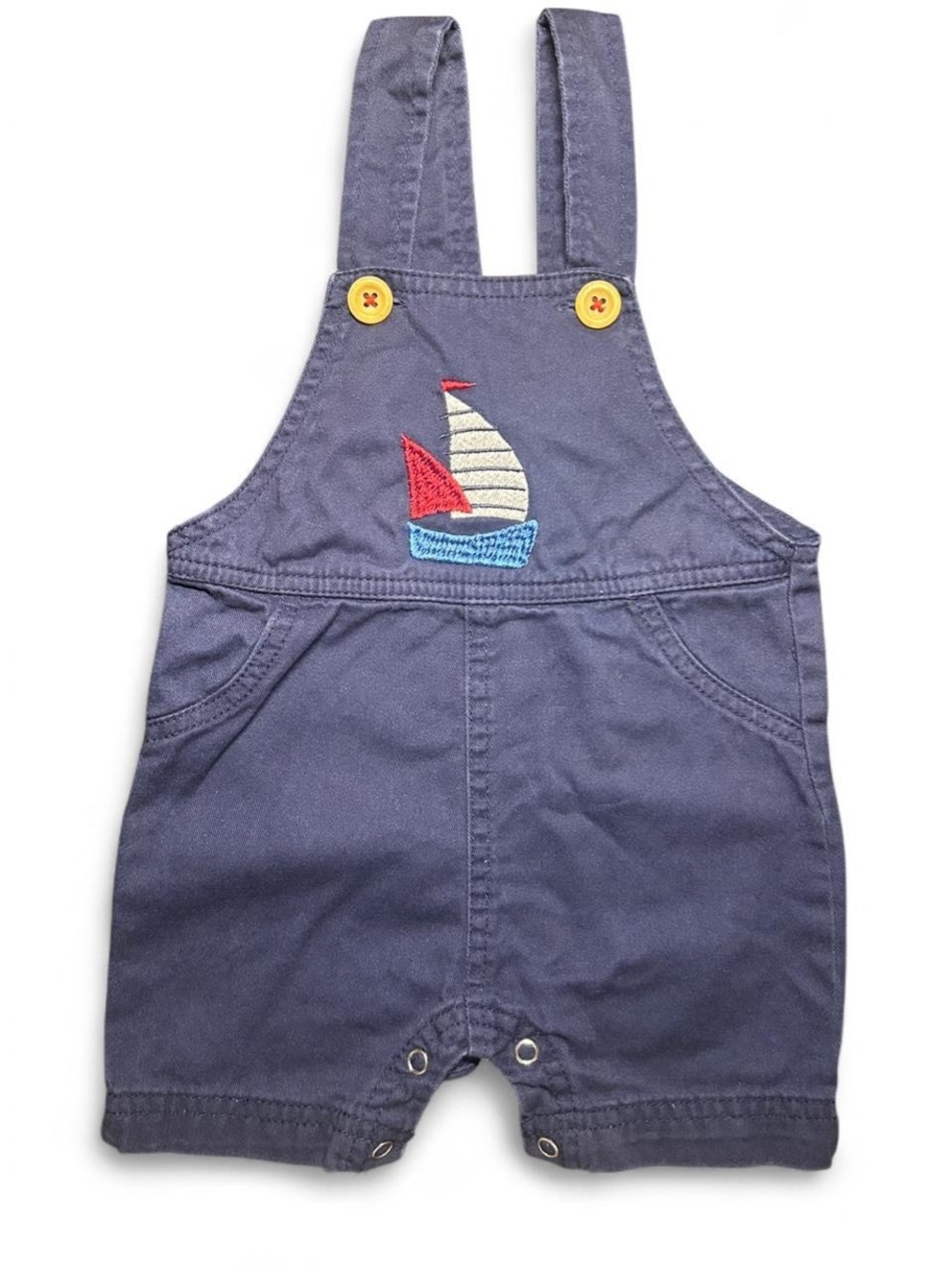 Navy Sailboat Embroidered Baby Overalls